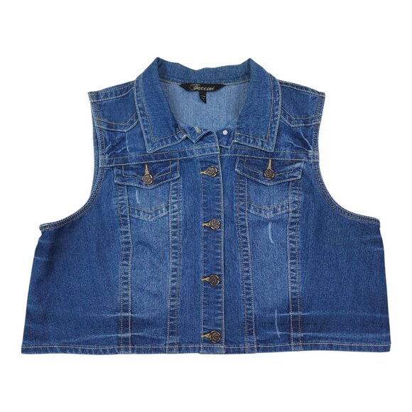 Baccini Womens Denim Vest Size 18/20W Blue Sleeveless Button Up Jean Jacket - Picture 1 of 4